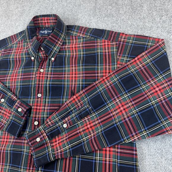 Ralph Lauren Blake 100% Cotton Button Down Shirt Men Large Red Blue Tartan Plaid - Picture 1 of 7